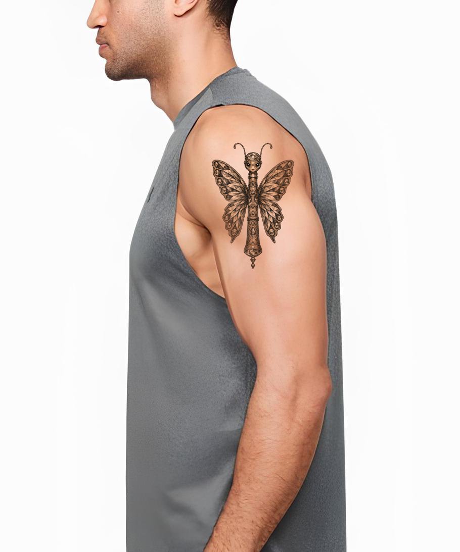 Tatuaggio farfalla tempestata di gioielli