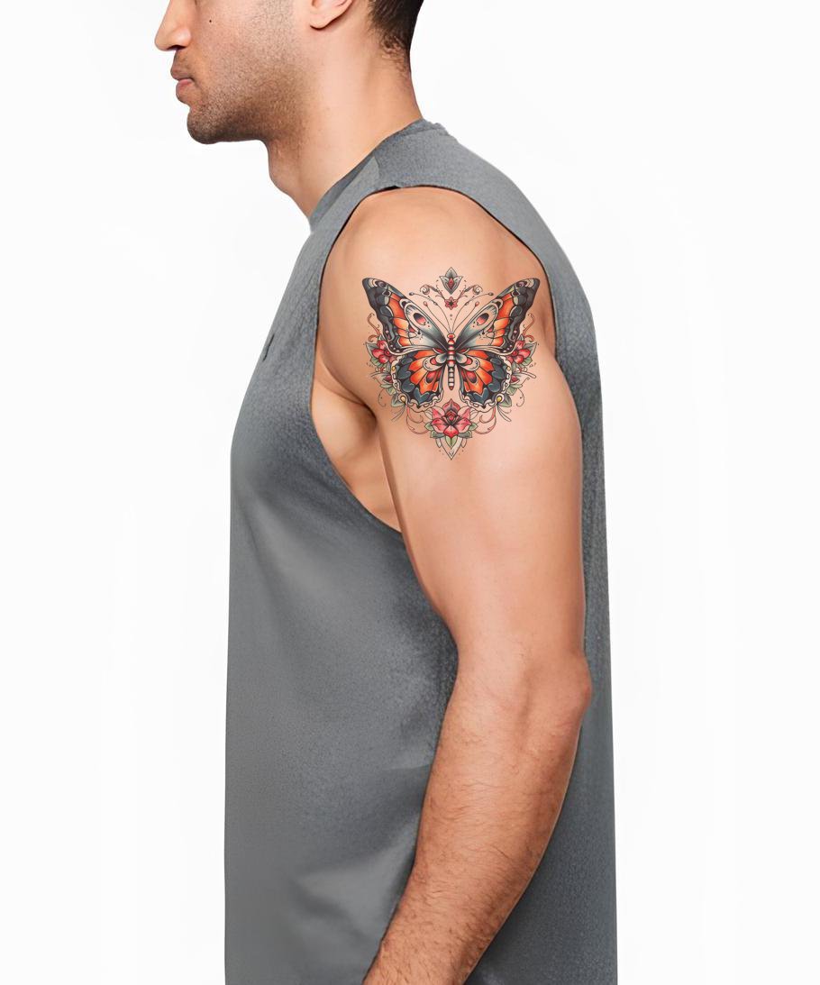 Design de Tatuagem de Borboleta Neo-Tradicional