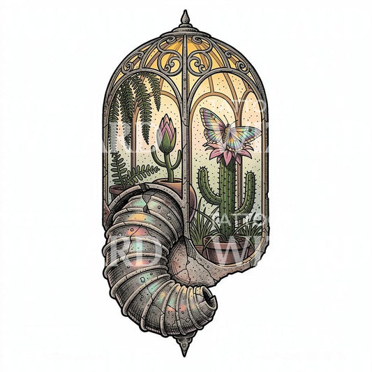 Tattoo-design med fjäril i terrarium