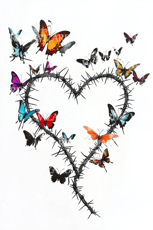 Butterfly Thorn Heart Tattoo Illustration