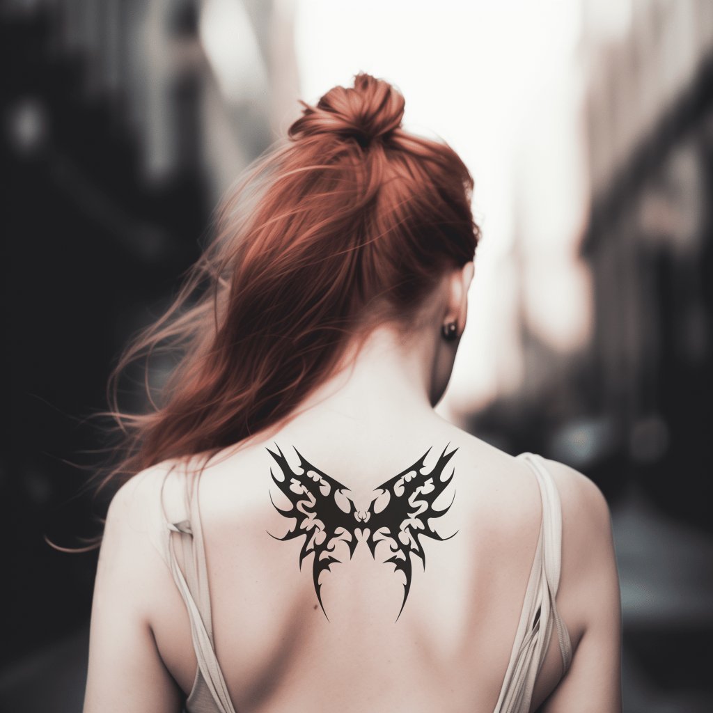 Abstract Butterfly-Shaped Tribal Wing Tattoo Design