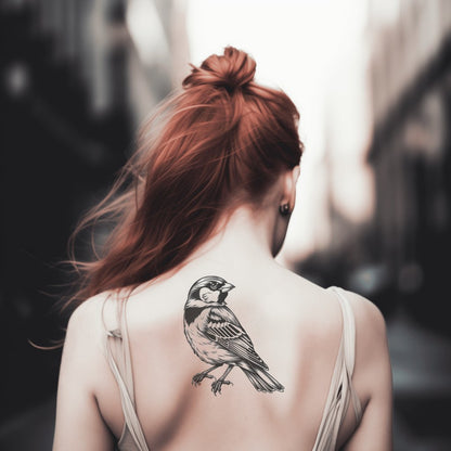 Black and White Sparrow Bird Tattoo Design