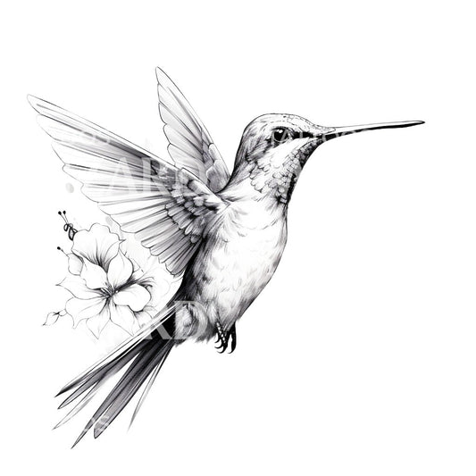 Cute Hummingbird Black and White Tattoo