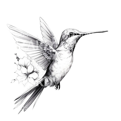 Cute Hummingbird Black and White Tattoo