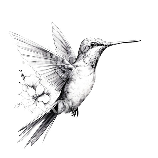 Tatouage mignon de colibri noir et blanc