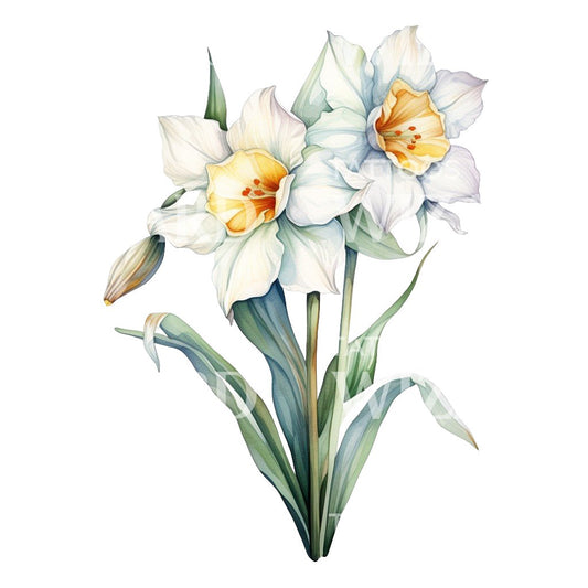 Conception de tatouage de fleur de narcisse aquarelle