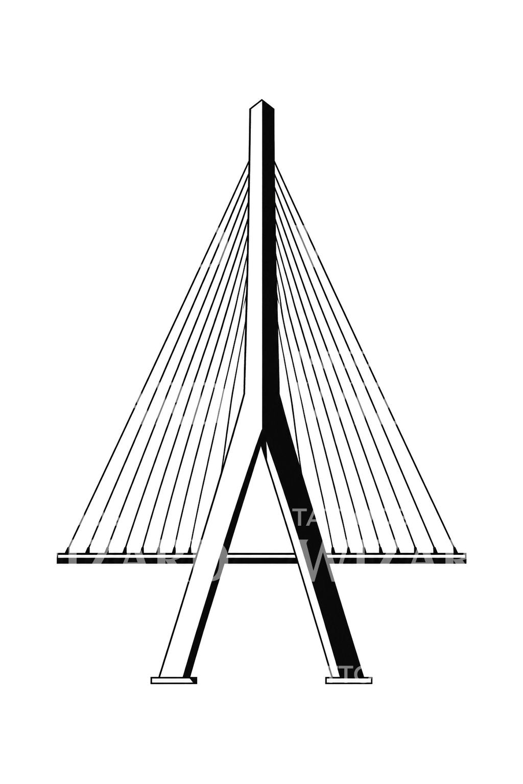 Cable Stayed Bridge Pylon Tattoo Design