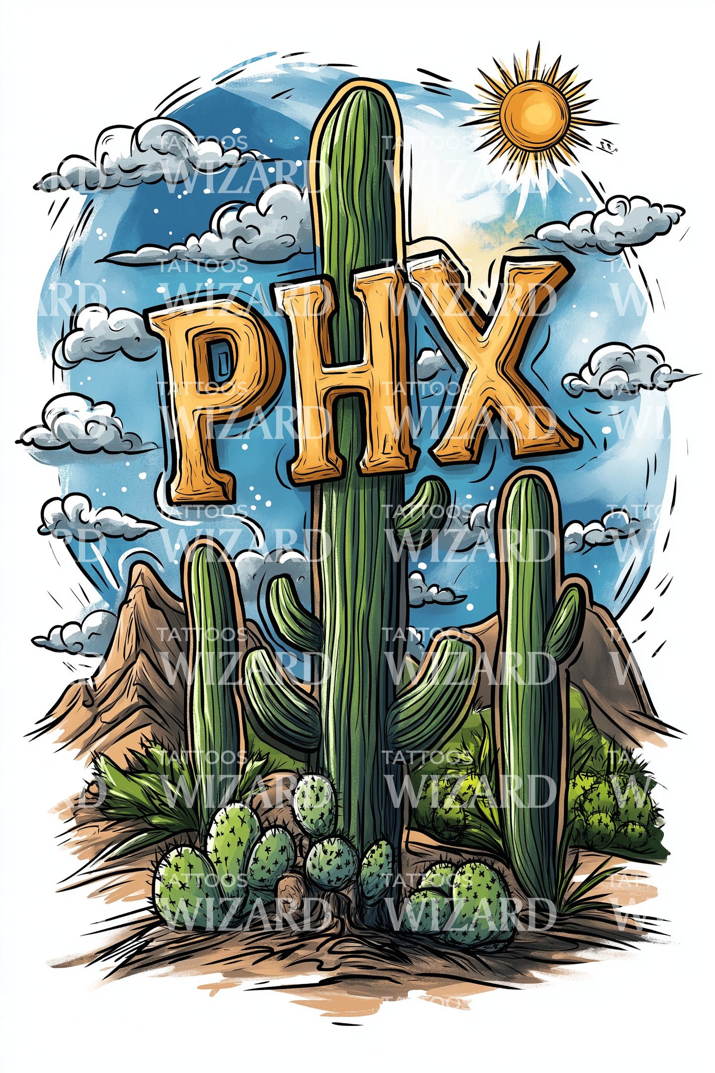 Cactus Garden PHX Tattoo Illustration