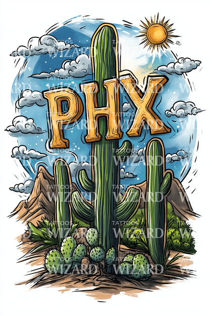 Cactus Garden PHX Tattoo Illustration