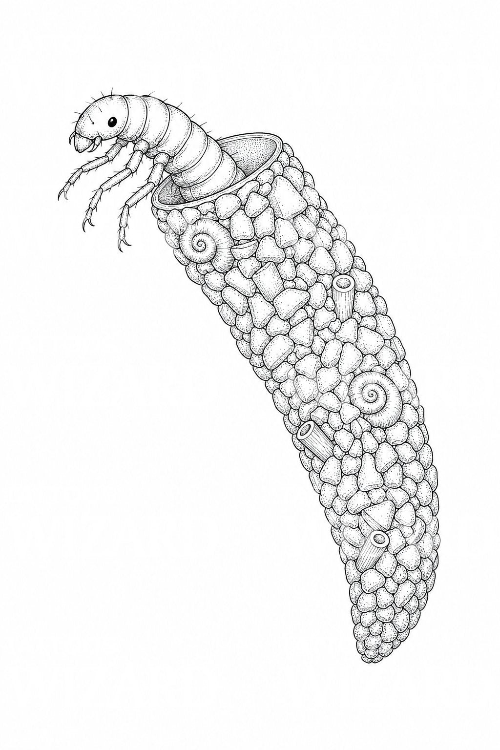 Caddisfly Larva Case Tattoo Illustration