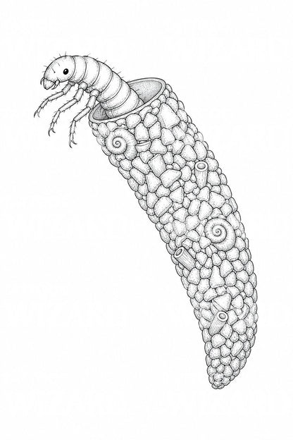 Caddisfly Larva Case Tattoo Illustration
