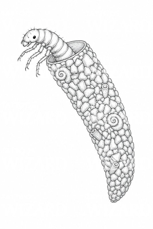 Ilustrasi Tato Rumah Larva Caddisfly