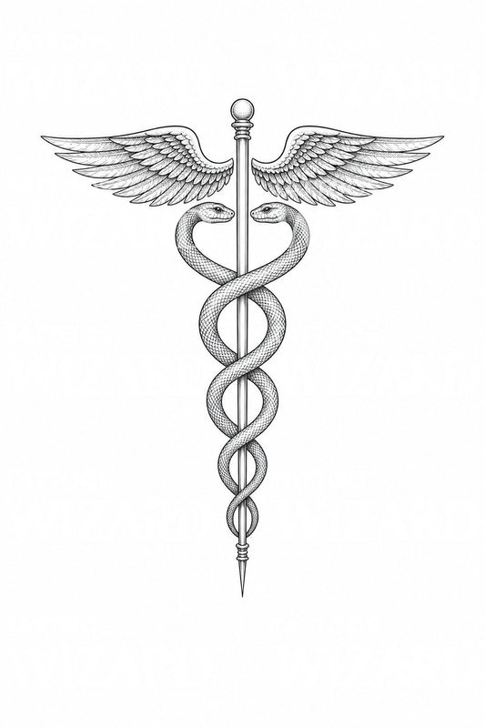 Caduceus Healing Staff Tattoo Design