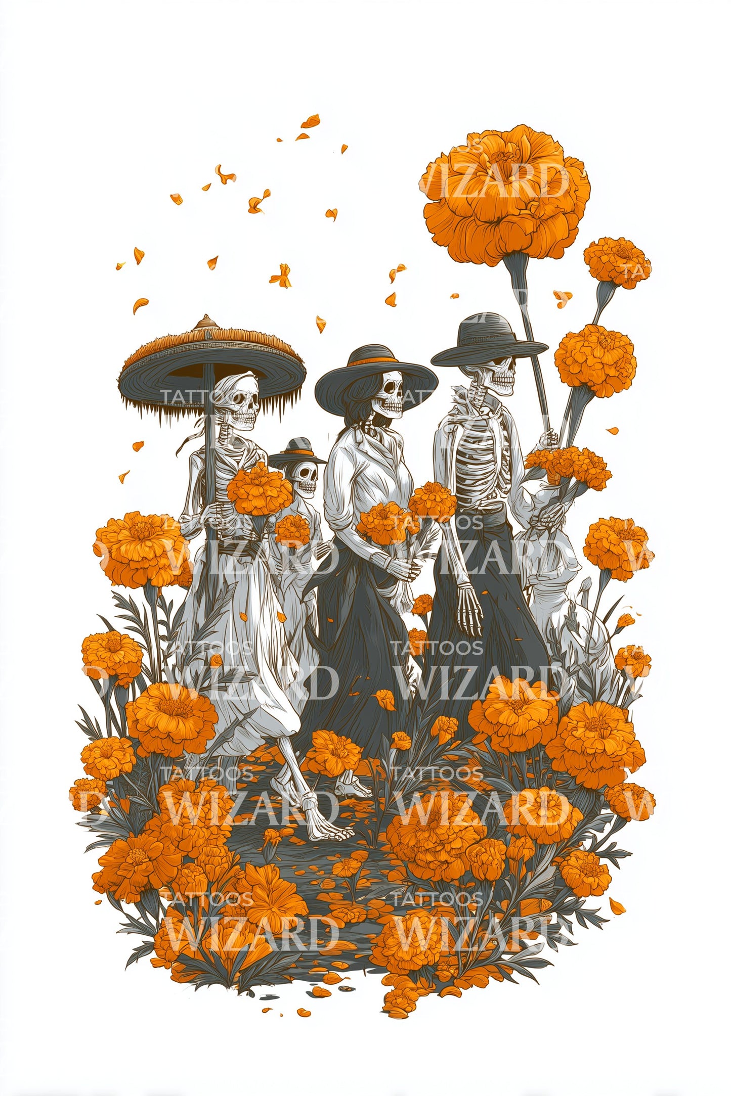 Calavera Ringblomma Scen Tatuering Illustration