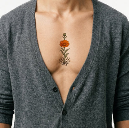 Tatovdesign med ringblomst og frø