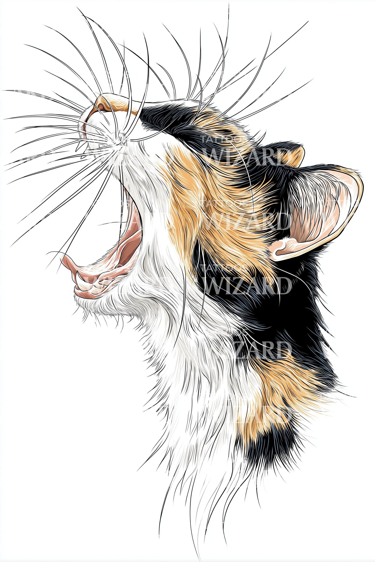 Calico Cat Yawn Tattoo Design