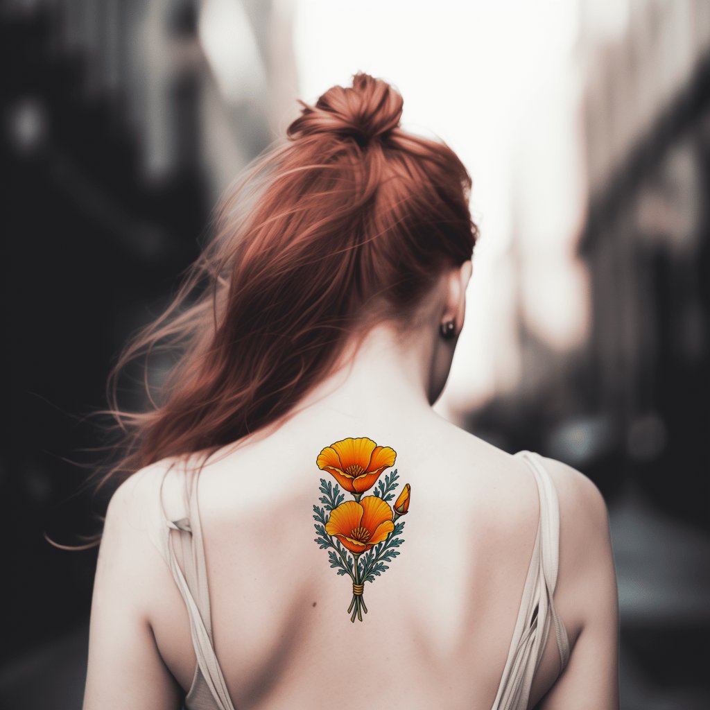 Diseño de tatuaje de ramo de amapolas de California