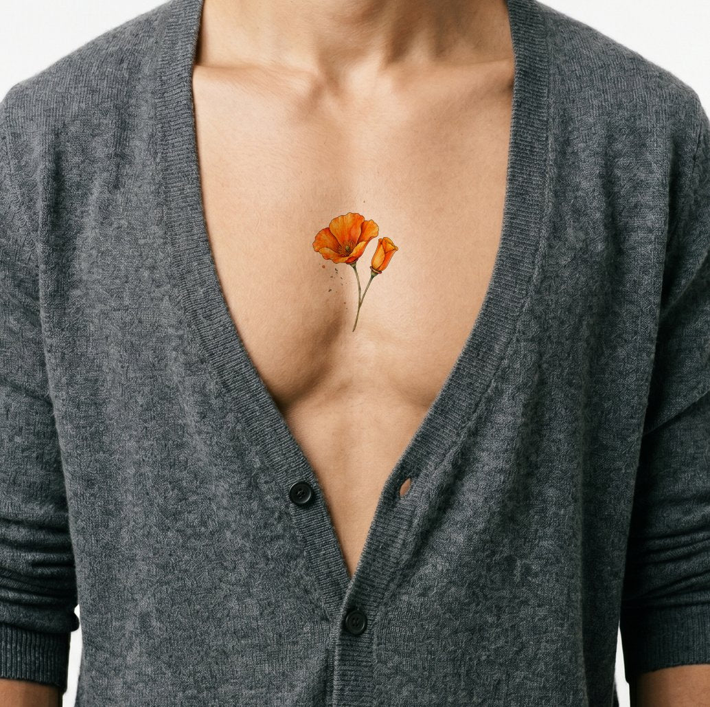 Orange California Poppy Watercolor Tattoo Idea