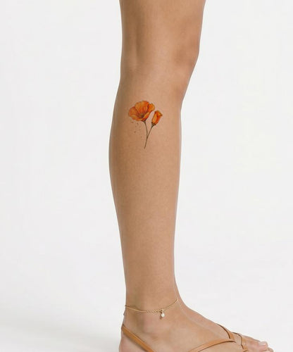 Orange California Poppy Watercolor Tattoo Idea