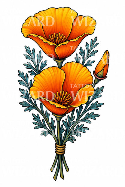 Diseño de tatuaje de ramo de amapolas de California