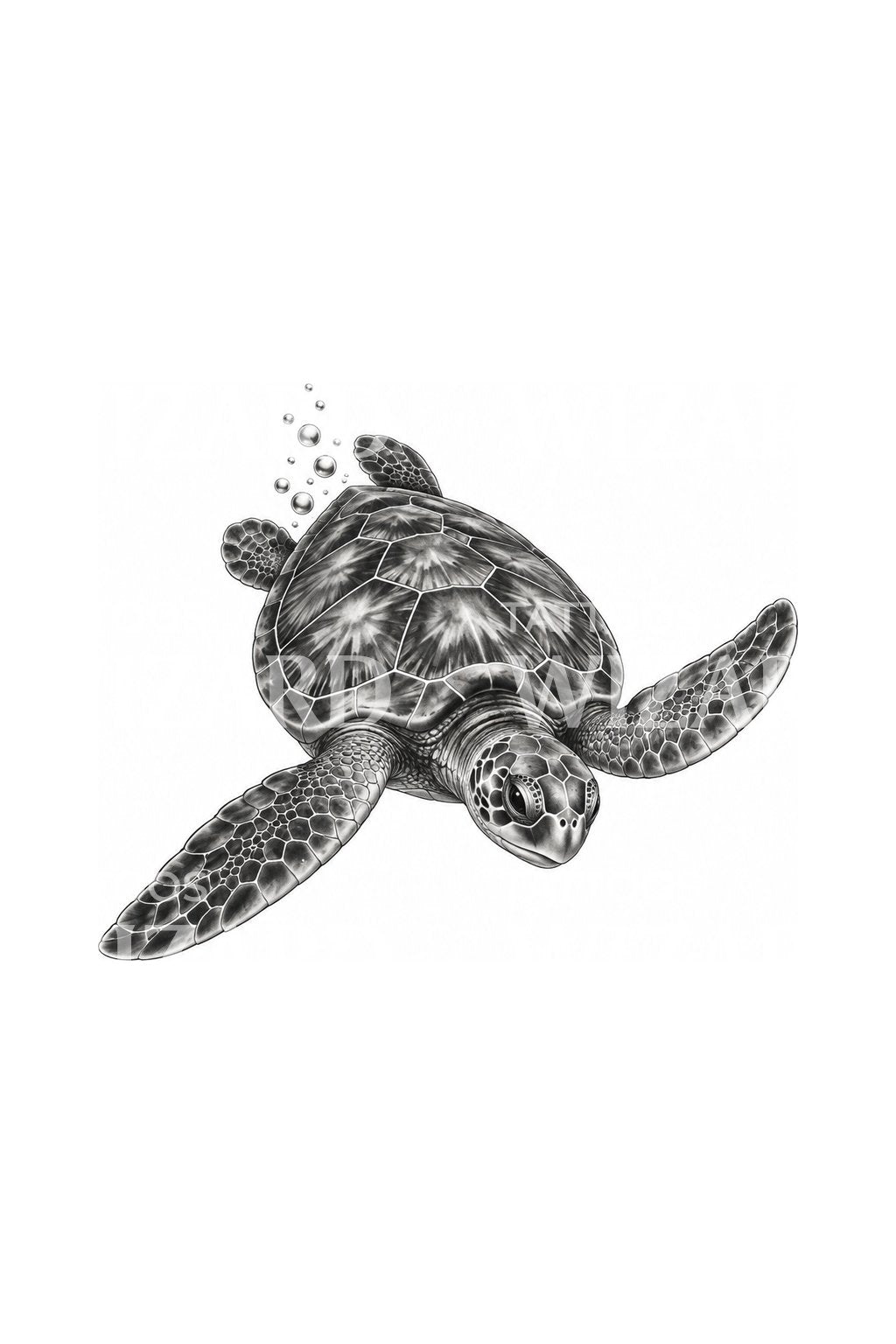 平静洋流中的海龟黑灰纹身插画