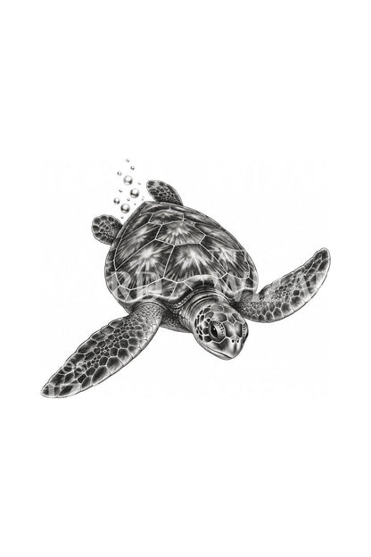 平静洋流中的海龟黑灰纹身插画