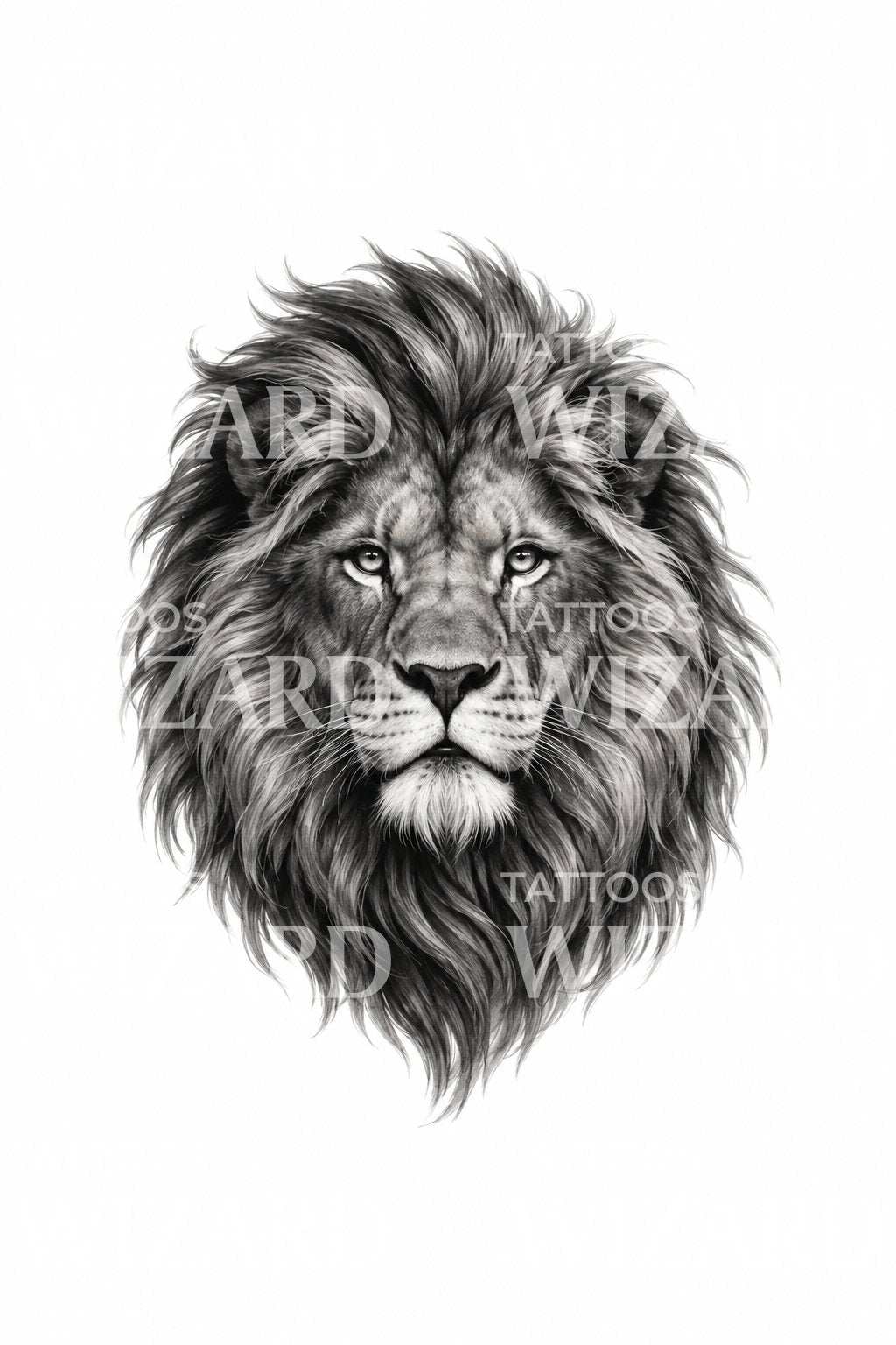 Calm Lion Gaze Realism Tattoo Illustration
