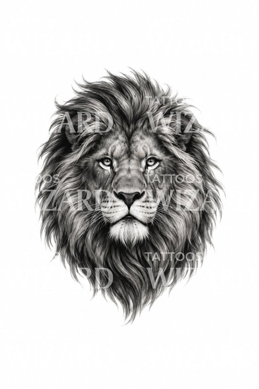 Illustration de tatouage réaliste au regard de lion calme