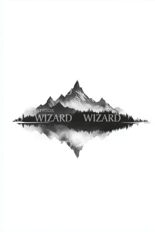 Calm Ridge Lake Reflection Tattoo Idea