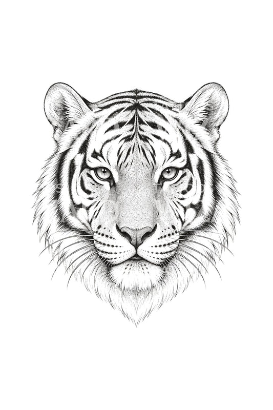 Fine line-tatovdesign av et rolig tigerportrett