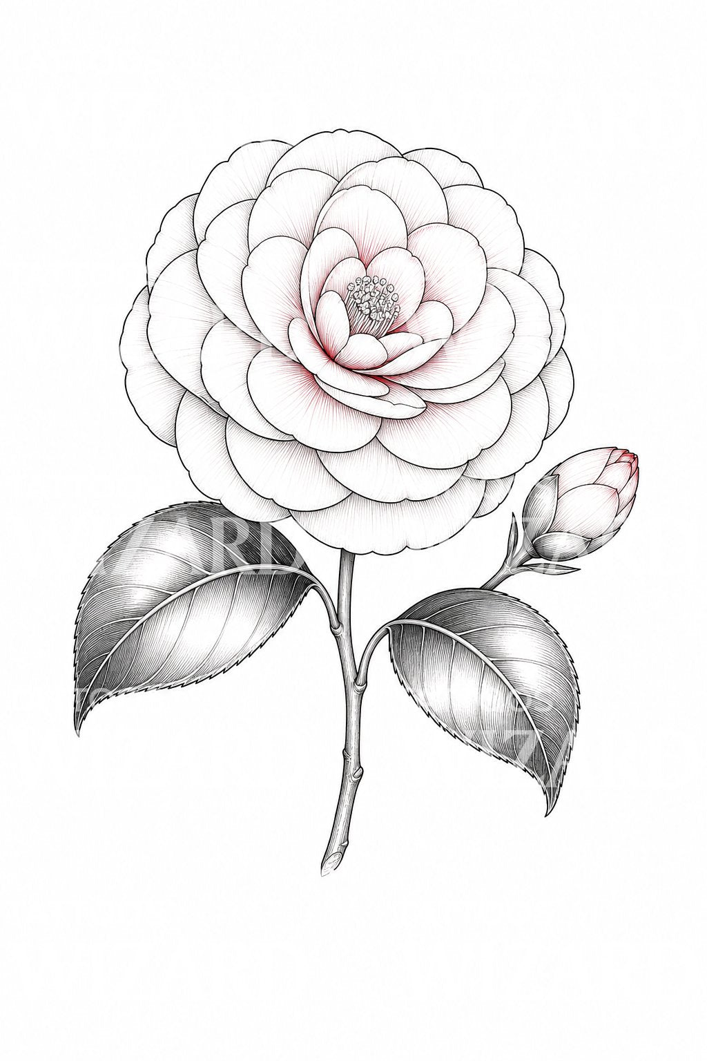 Camellia Bloom Fine Line Tattoo Design