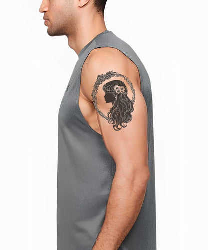 Desenho de Tatuagem de Silhueta de Camafeu Floral