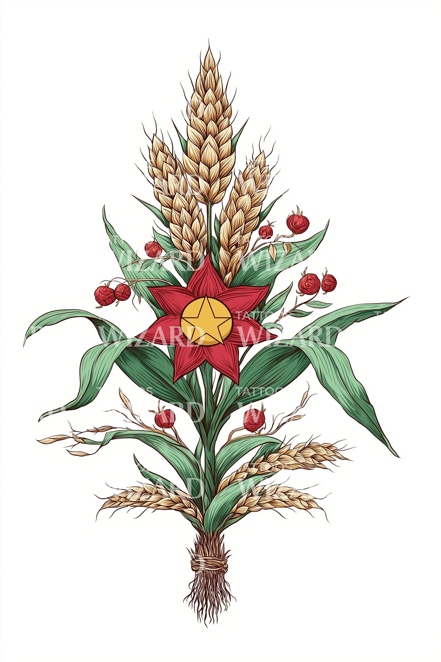 喀麦隆丰收花卉纹身插图