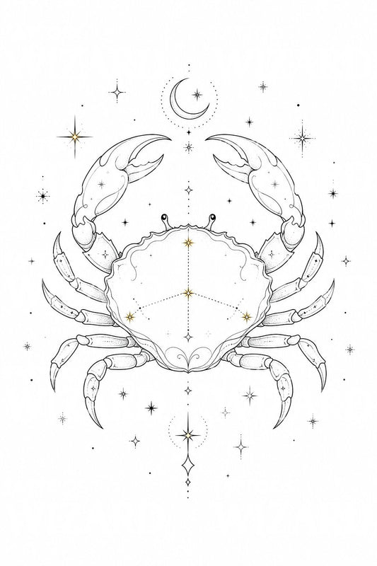 Diseño de tatuaje fine line de la constelación de Cáncer