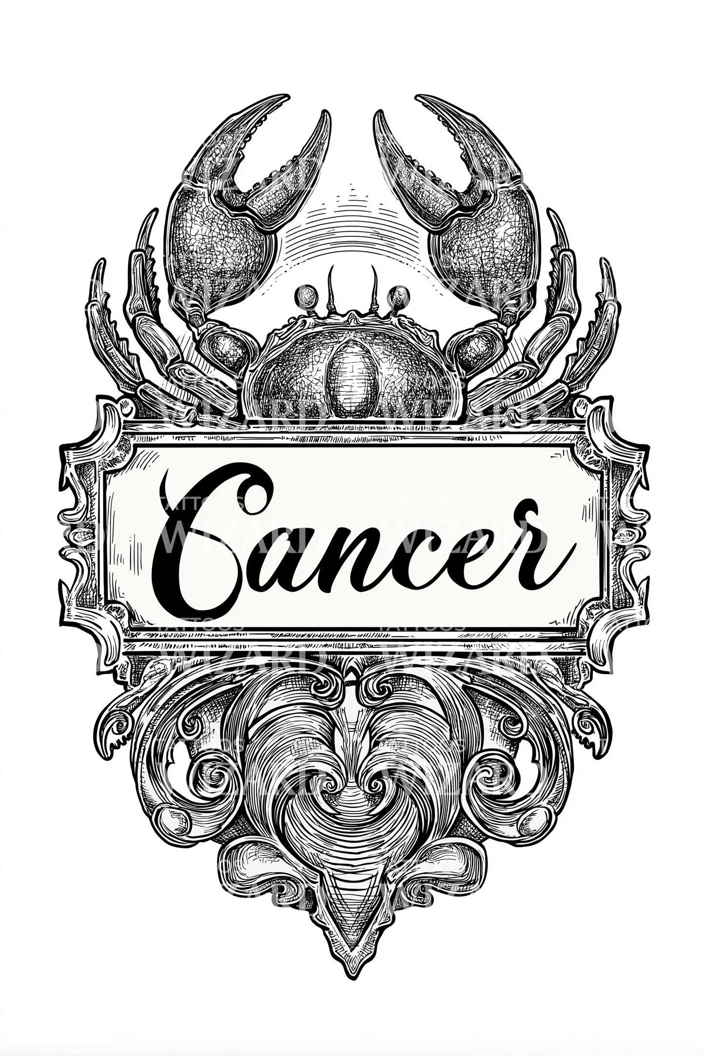 Cancer Crab Medallion Tattoo Illustration