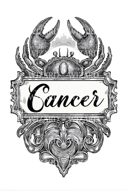 Cancer Crab Medallion Tattoo Illustration