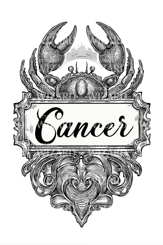 Cancer Crab Medallion Tattoo Illustration