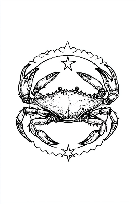 Cancer Crab Zodiac Seal Tattoo Design