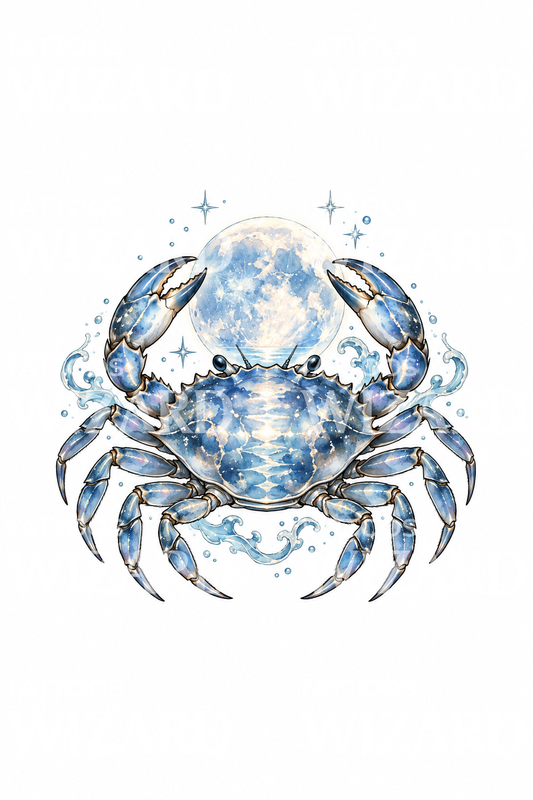 Tato kepiting zodiak Cancer dengan bulan purnama
