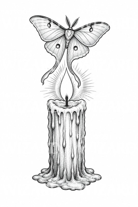 Tattoo-ontwerp met kaars en lunamotten
