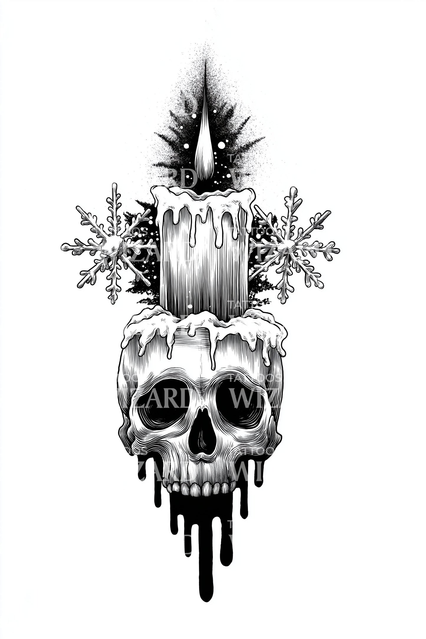 Candle Crowned Skull Tattoo Illustration