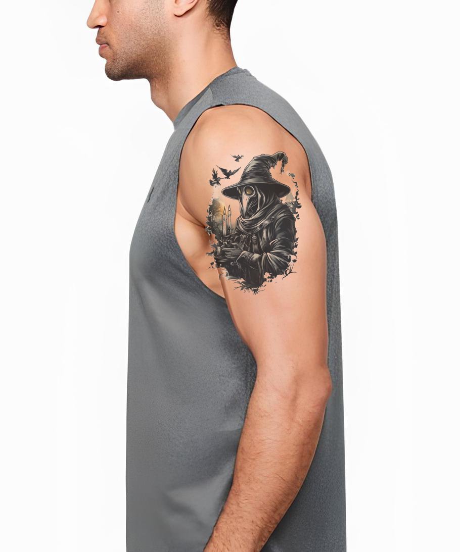 Desenho de Tatuagem de Médico da Peste à Luz de Velas