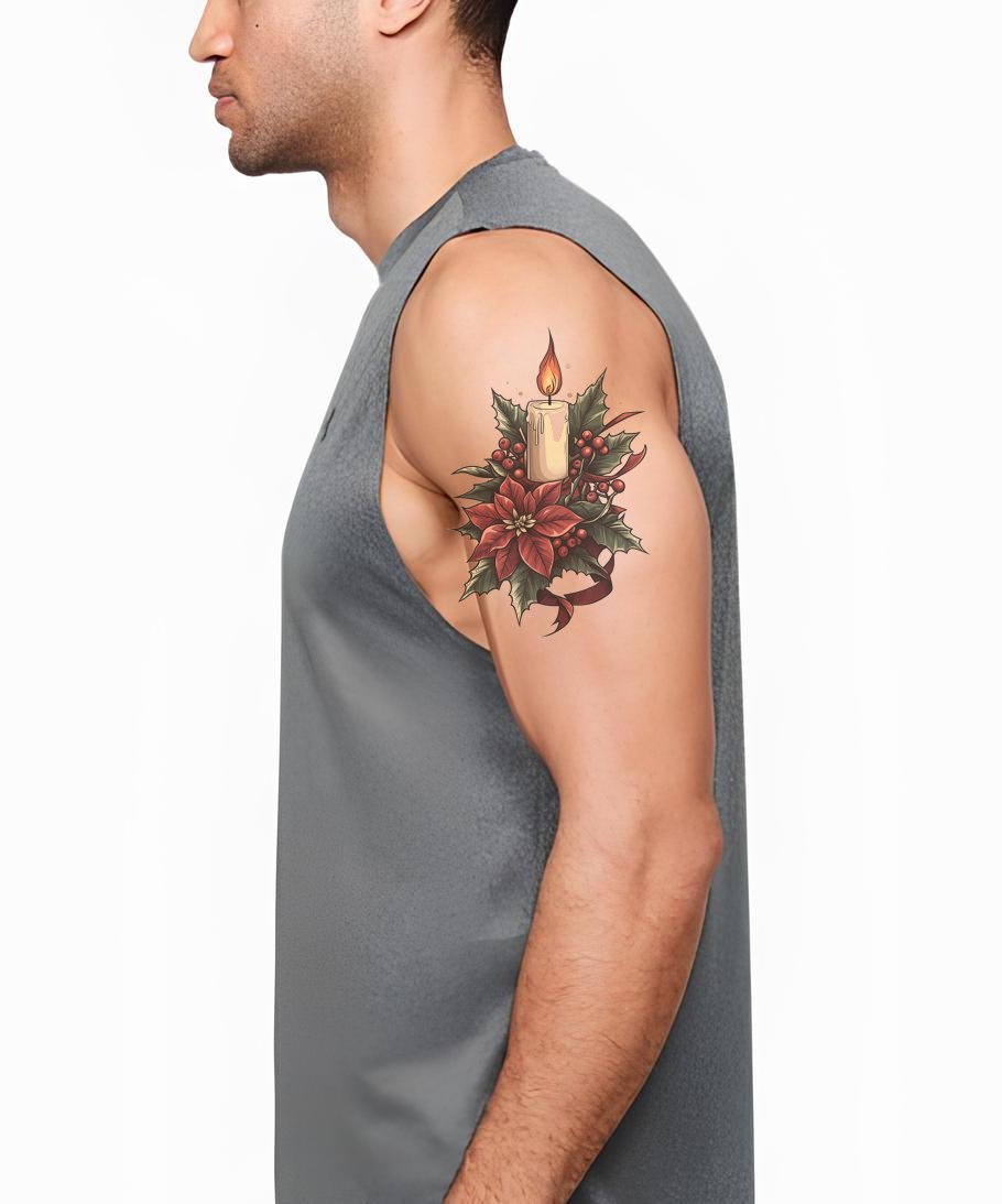 Poinsettia Candle Glow Tattoo Design