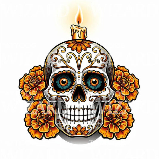 Kynttilä sokerikallo -tatuointidesign