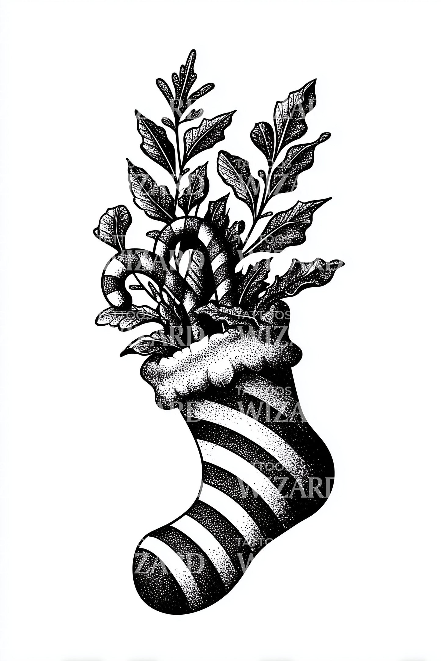 Candy Cane Stocking Tattoo Design