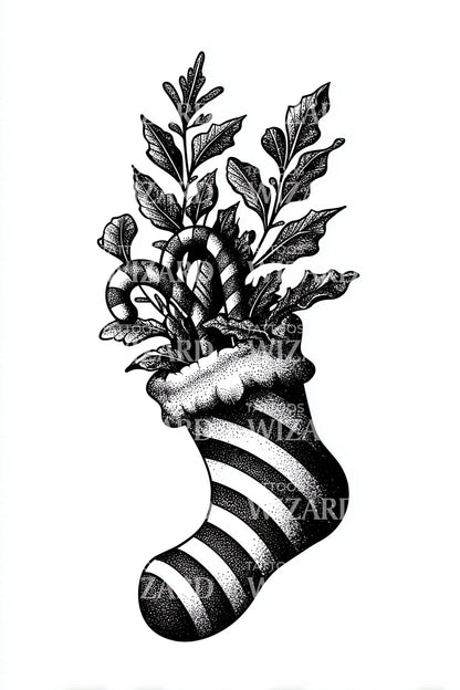 Candy Cane Stocking Tattoo Design