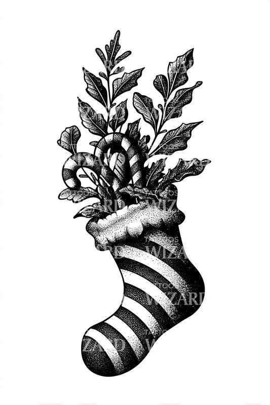 Candy Cane Stocking Tattoo Design