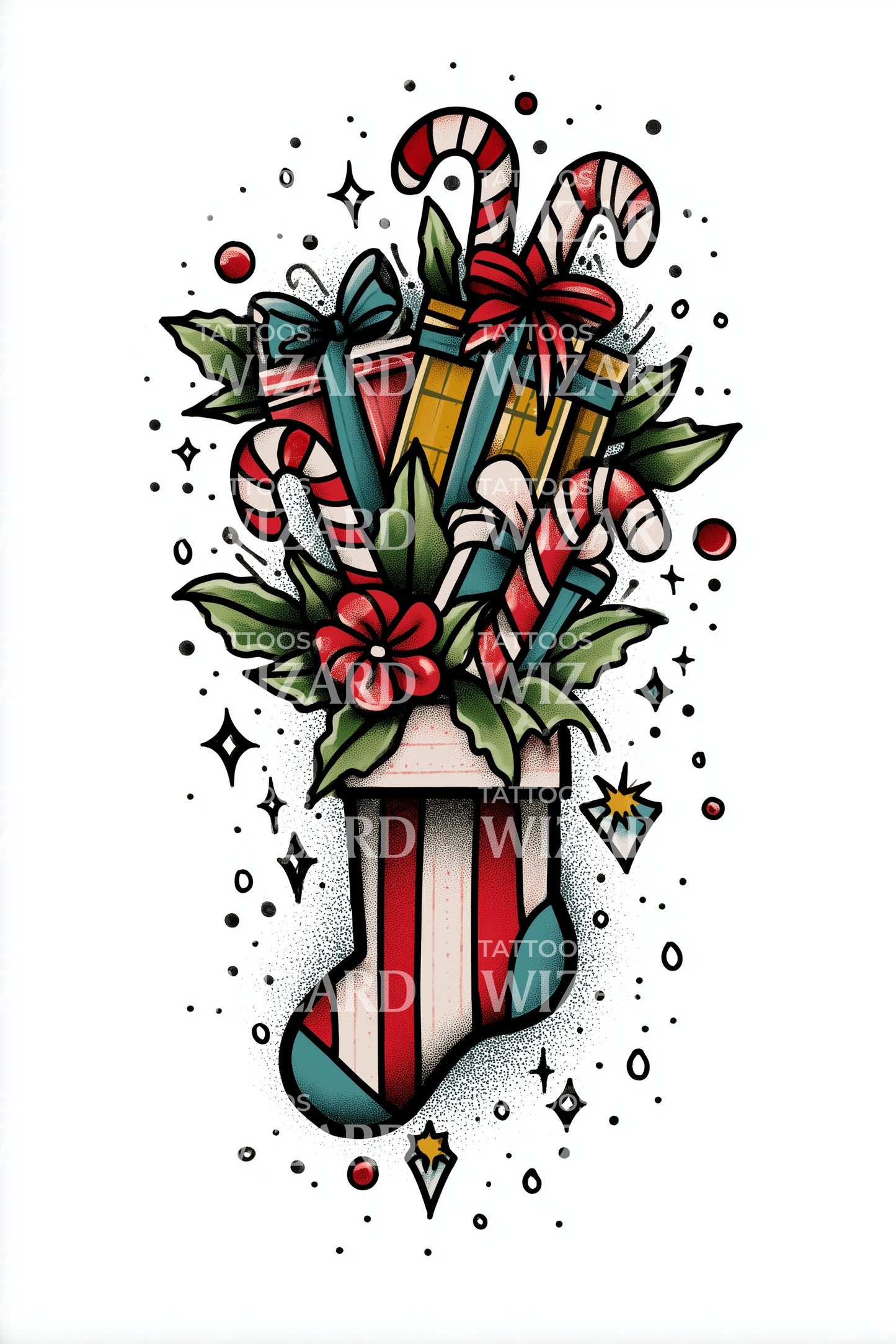 Candy Cane Stocking Tattoo Illustration