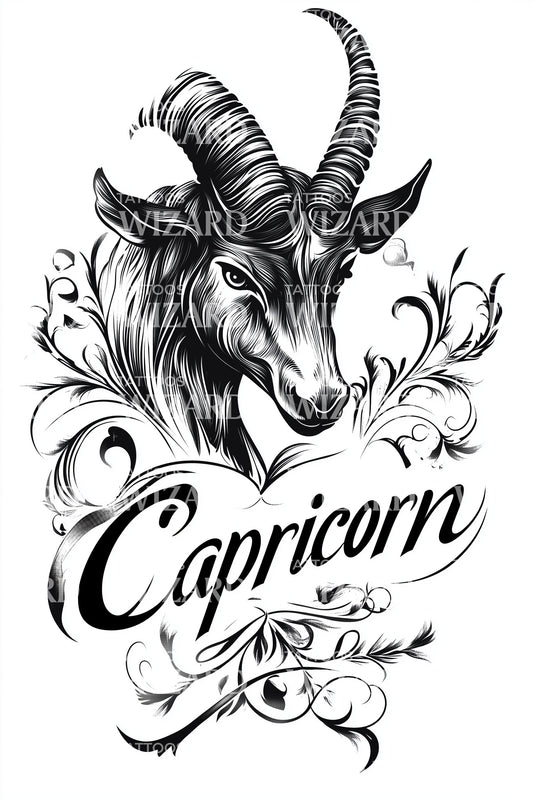Capricorn Mountain Goat Tattoo Design