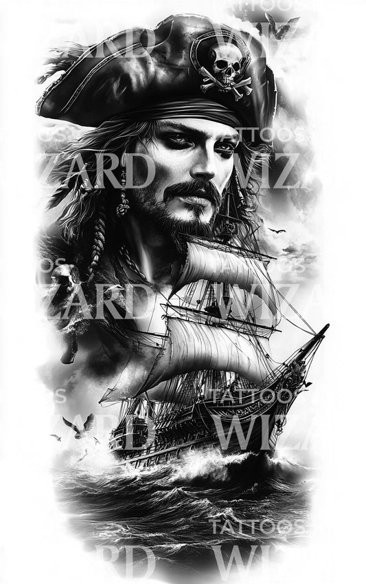 Captain Jack Sparrow Sleeve Tattoo Design